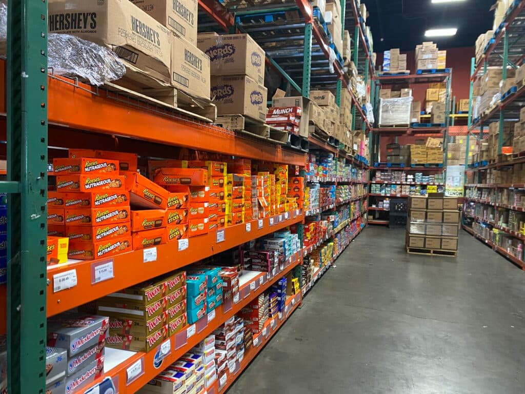 Candy stocked in the Al Eryani Wholesale warehouse in San Leandro