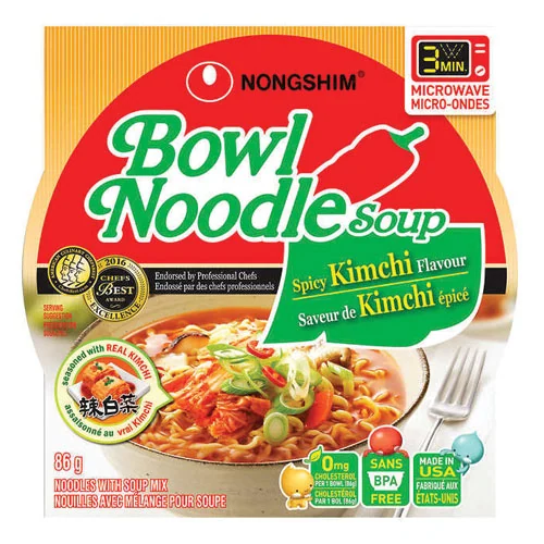 Nong Shim Bowl Noodle Spicy Kimchi 12 Ct