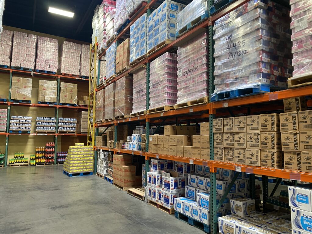 Warehouse interior with products